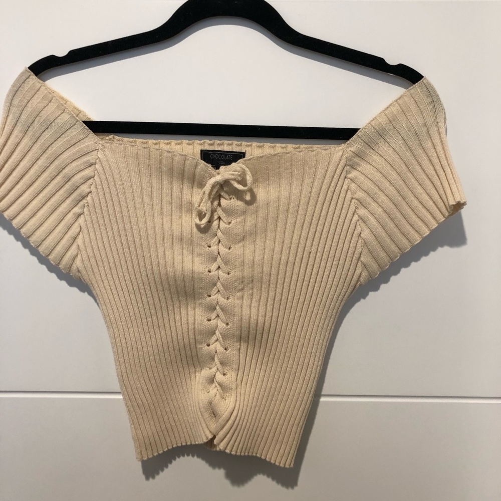 Tan off shoulder crop top